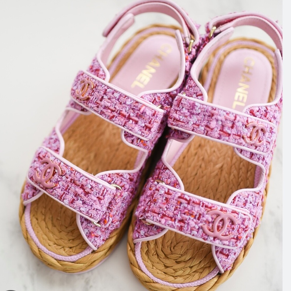 CHANEL Pink Tweed Sandals